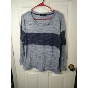 Laila Jayden Woman 1X Pullover Top Blue Striped Long Sleeve Casual Ribbed Waffle